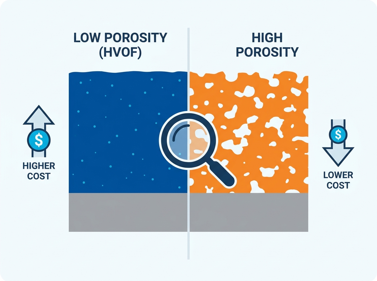 HVOF coating porosity examination under microscope