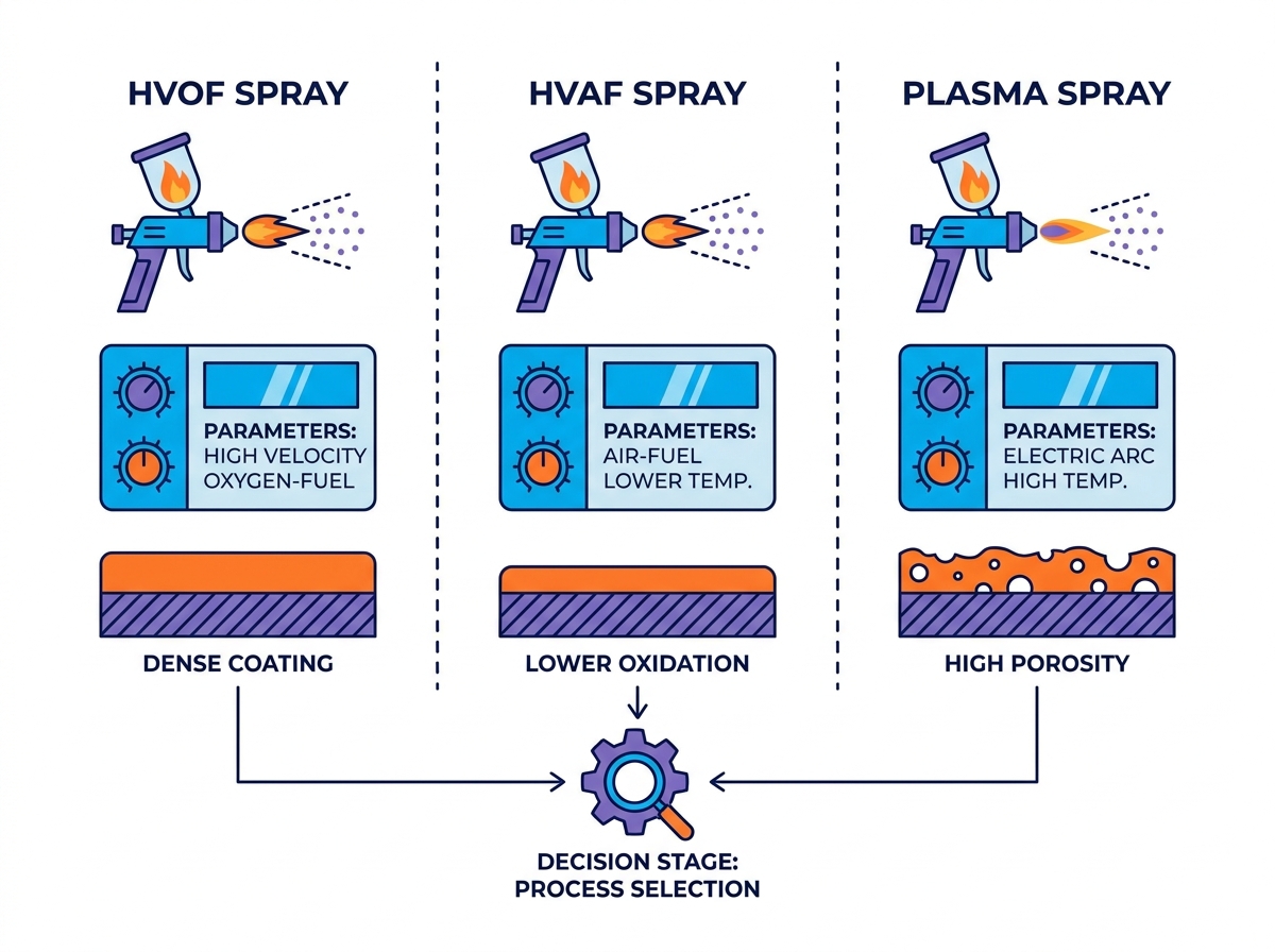 HVOF spray parameters configuration and thermal spray process comparison
